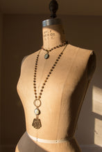 Load image into Gallery viewer, Boho Brass necklace with tigers eye and hand soldered ammonite