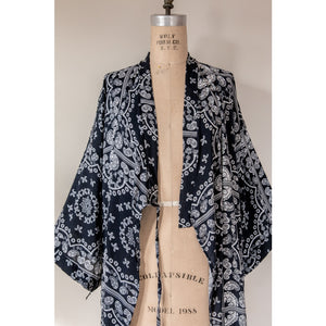 Blue Bandana Tie Wrap Kimono - Clothing